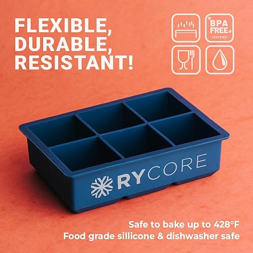 Miniatura 3 de Bandejas para cubitos de hielo para whisky, molde cuadrado grande de 2 pulgadas, 6 cubos, color azul, perfectas para bourbon, cócteles, hielo