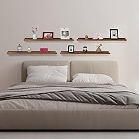 Vista 5 de PHOENANCEE Juego de 4 estantes flotantes largos de 36 pulgadas, estantes de madera para pared con repisa, marcos de fotos rústicos para sala