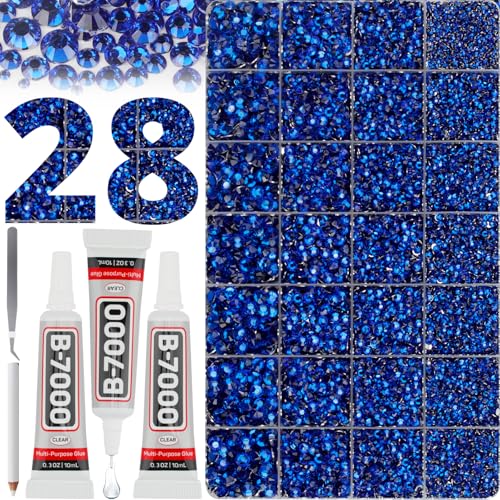 36000Pcs Royal Blue Rhinestones for Bedazzling Mixed Sizes 2-6mm Flatback Gems Bedazzler Kit with B7000 Glue Flat Back Resin Diamond Crystal Jewel Stone Gemstone for Crafting Clothes
