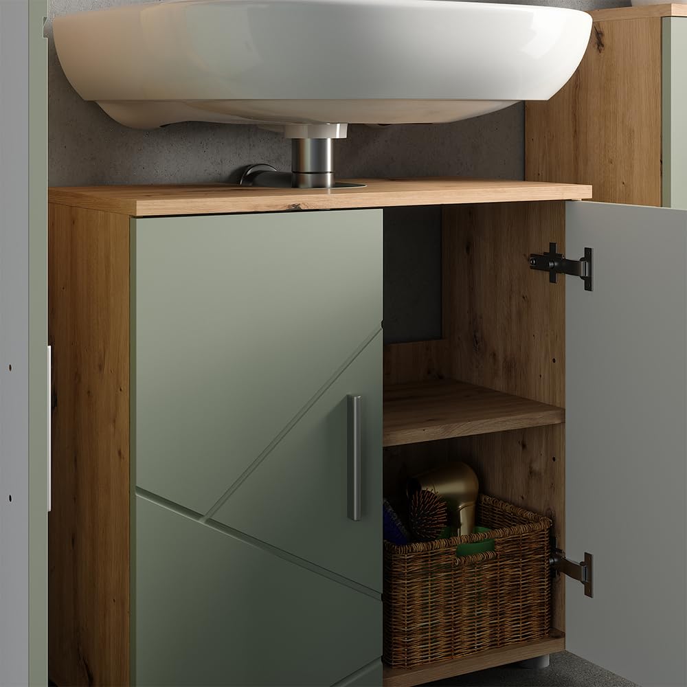 Vicco Meuble Vasque Simple Irma, Vert Sauge, 60x59cm, Idéal pour Ranger des Produits de Nettoyage, Serviettes et Articles de Soin