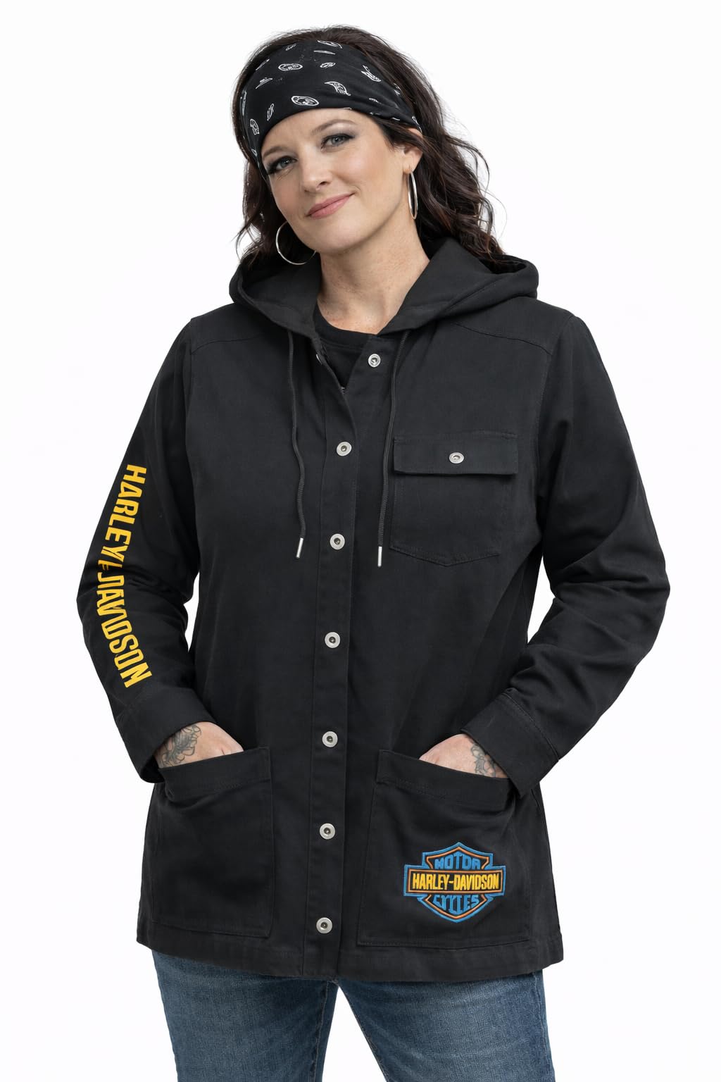 Women's Bar Font Shirt Jacket with Removable Hood - 96119-22VW