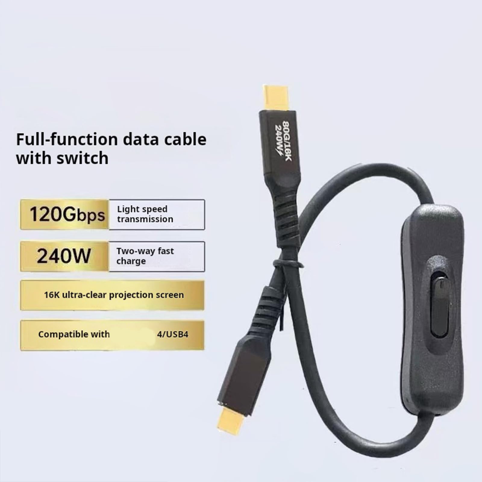 Cavo adattatore di tipo C con interruttori a levetta offre PD240W ricarica rapida 120Gbps velocità dati e video 16K USB C cavo di controllo di commutazione