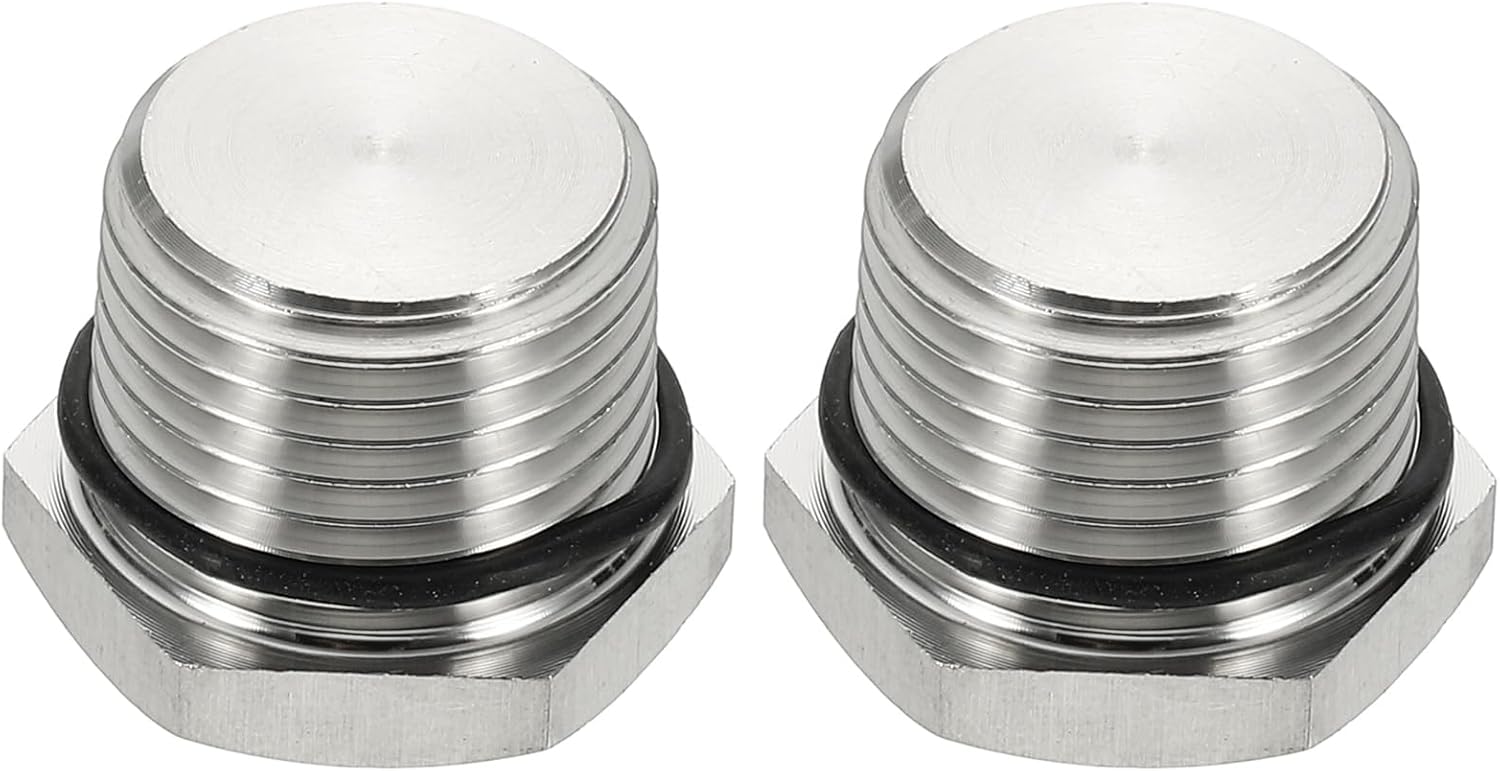 MECCANIXITY NPT Pipe Plug Fitting, 304 Stainless Steel NPT1/2 Male Outer Hex Thread for Plumbing Fixed with Sealing Rubber Ring Pack of 2