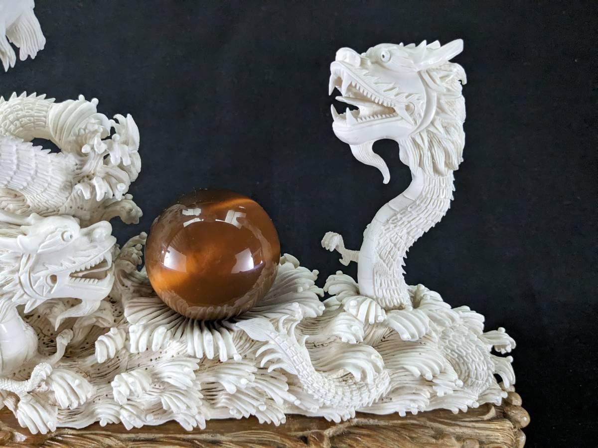 天然素材　象牙風　一本牙　約84センチ龍彫刻置物 天然素材 象牙風 一本牙 約84センチ龍彫刻置物 Yahoo