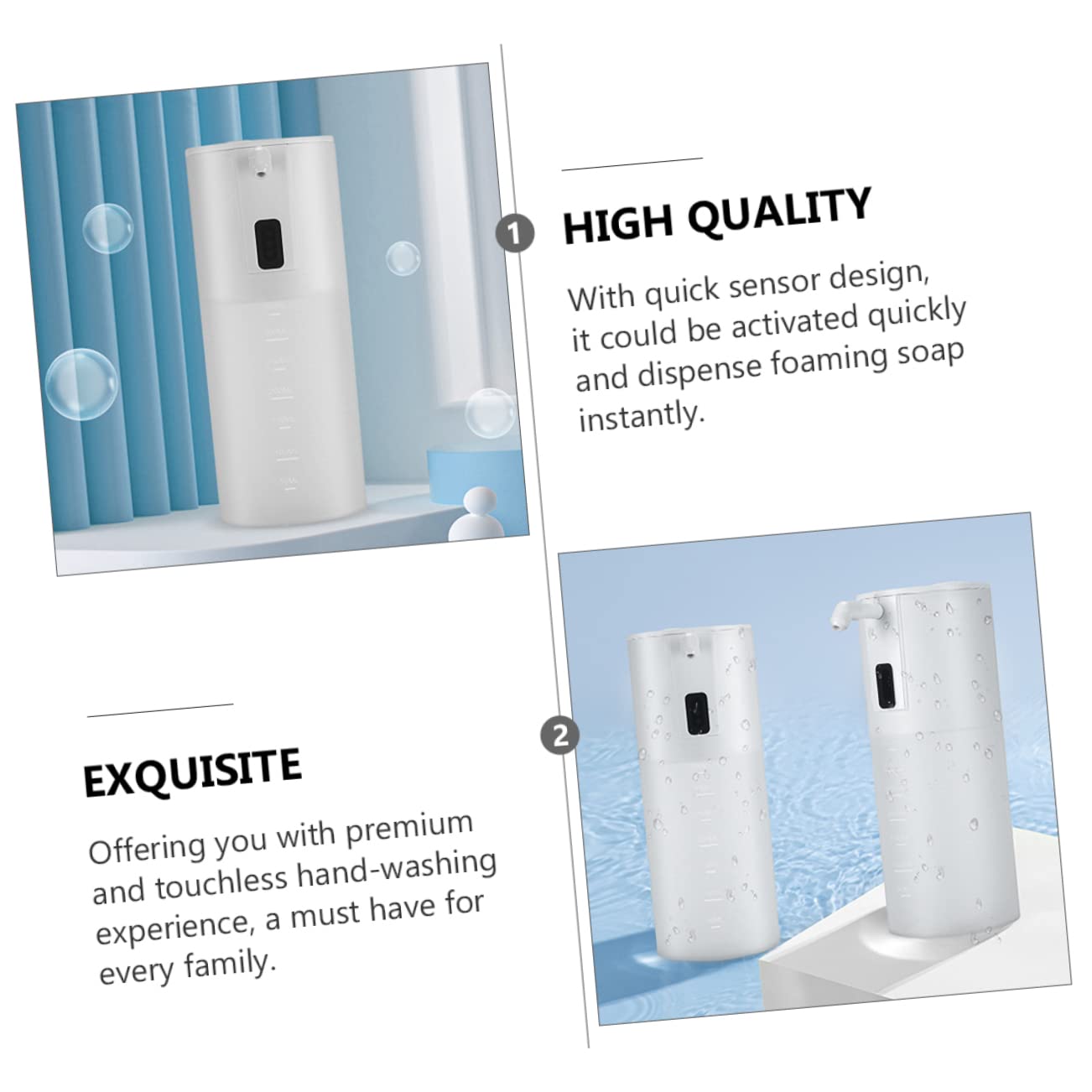 Dispensador de Jabón Espumoso Automático Sensor Infrarrojo 350ml | Abs y Pp, Color Blanco, Protección Ipx4, Uso en Cocina y Obsequio de Inauguración