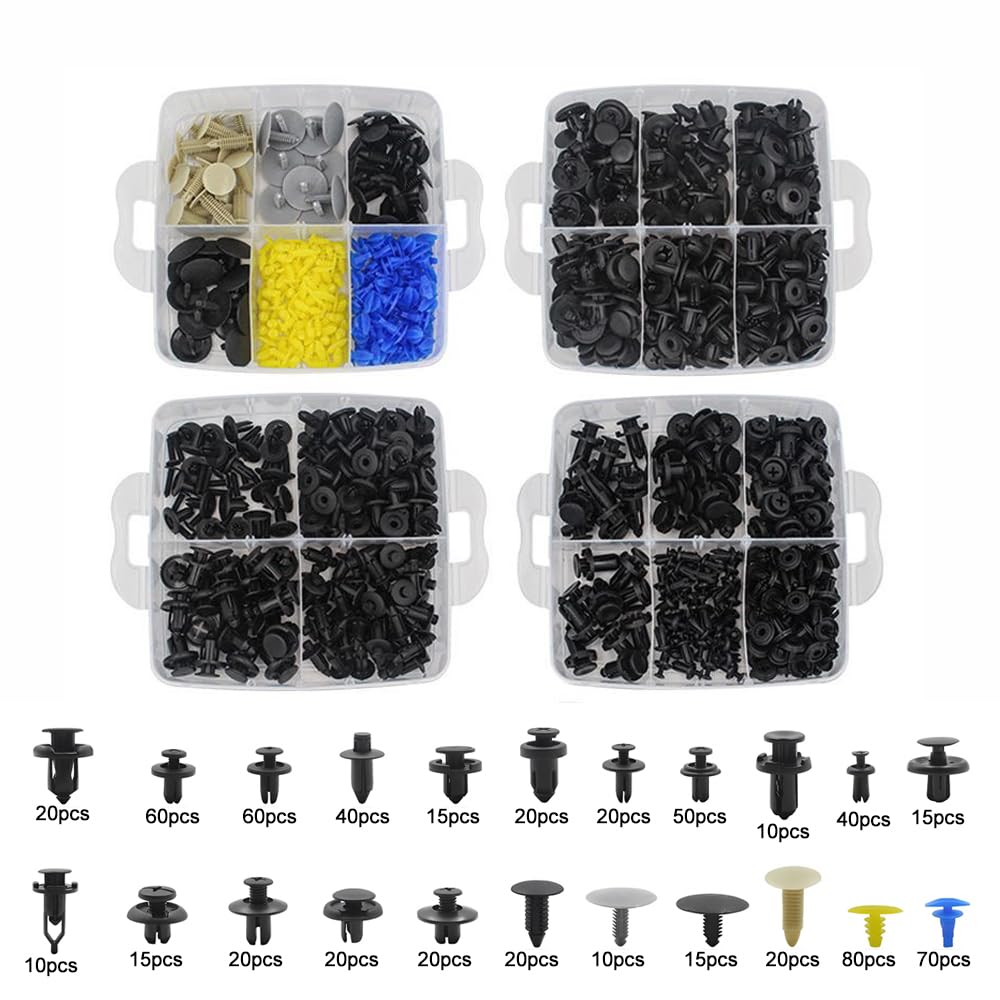 650 Stück Auto Befestigung Clips, Universal Stoßstangen Zierleisten Plastikklips Set, Spreiznieten Karosserie Befestigungssatz Black