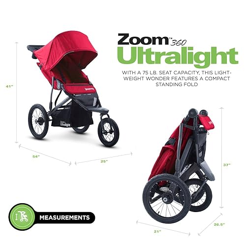 Miniatura 6 de Joovy Zoom 360 - Cochecito ultraligero para correr toldo grande pantalón ligero neumáticos rellenos de aire extra grandes color rojo