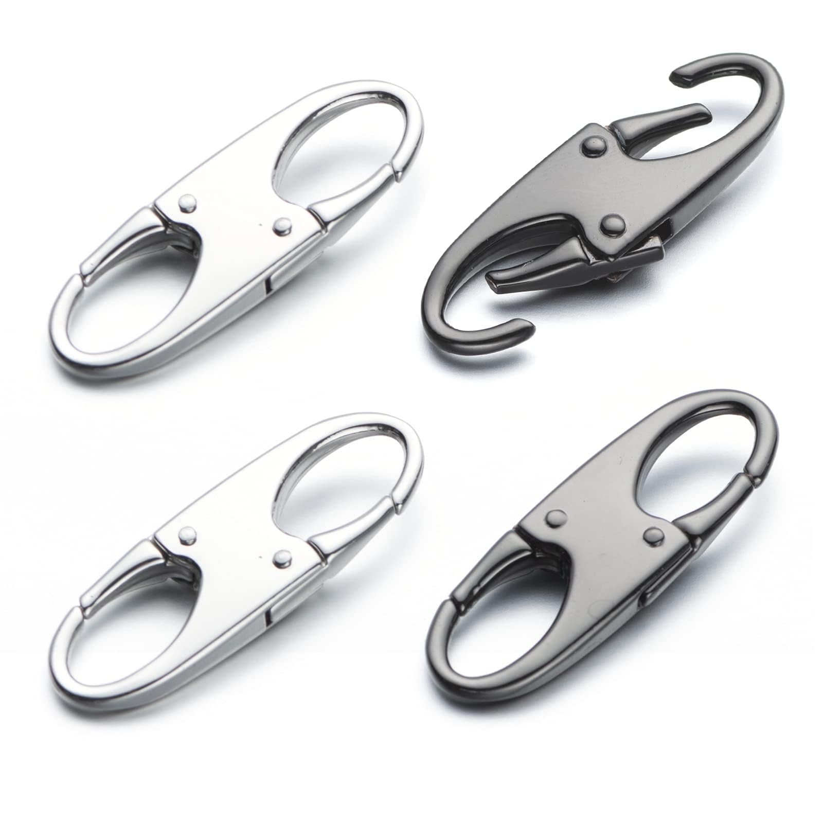 4 Clip Antifurto Per Cerniere Mabor - Connettori A Doppia Testa In Lega Di Zinco, Per Zaini, Valigie, Borse E Tende, Colore Canna Di Fucile - 4