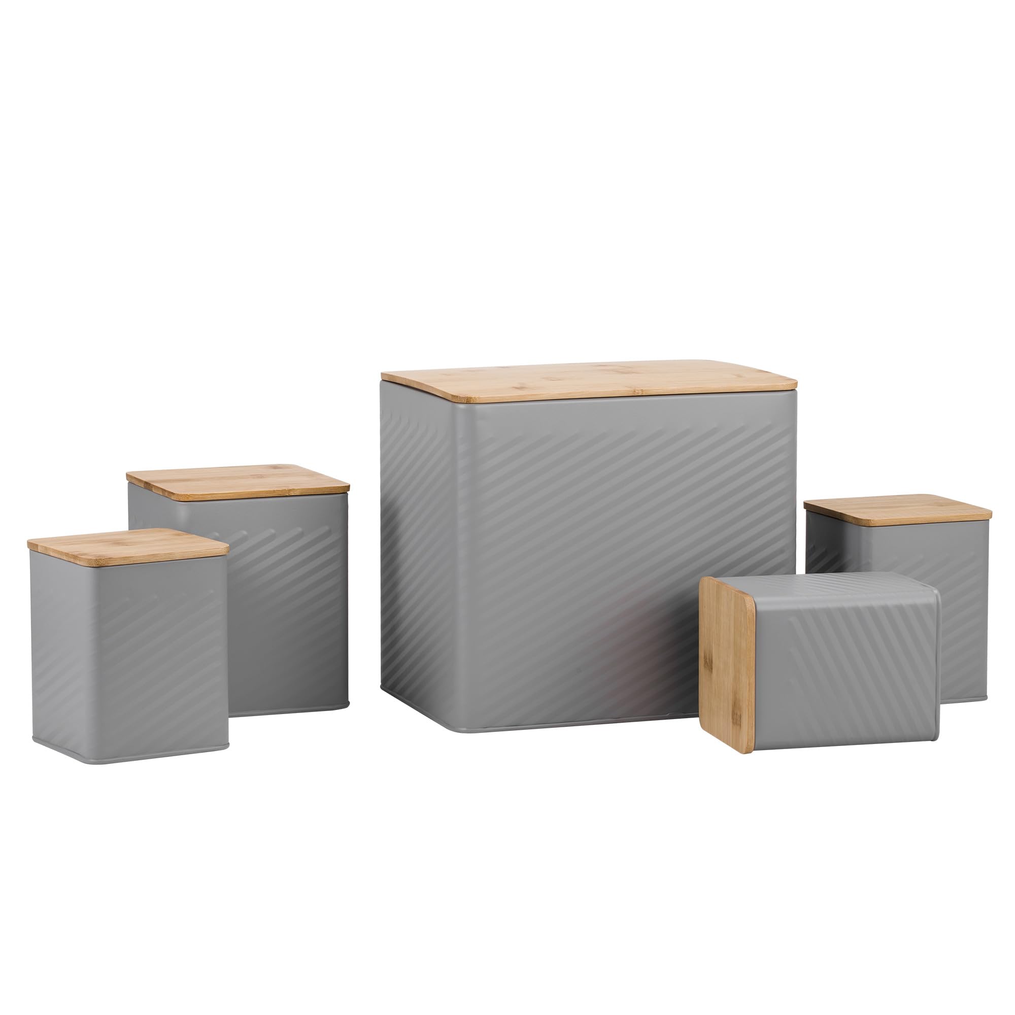 Ehc Grey 5 Piece Kitchen Storage Canister Set - Tea, Coffee, Sugar, Biscuit, & Bread Bin With Lid, Airtight Containers With Lid, Jars Set Of 5, Kitchen Accessories & Essentials,