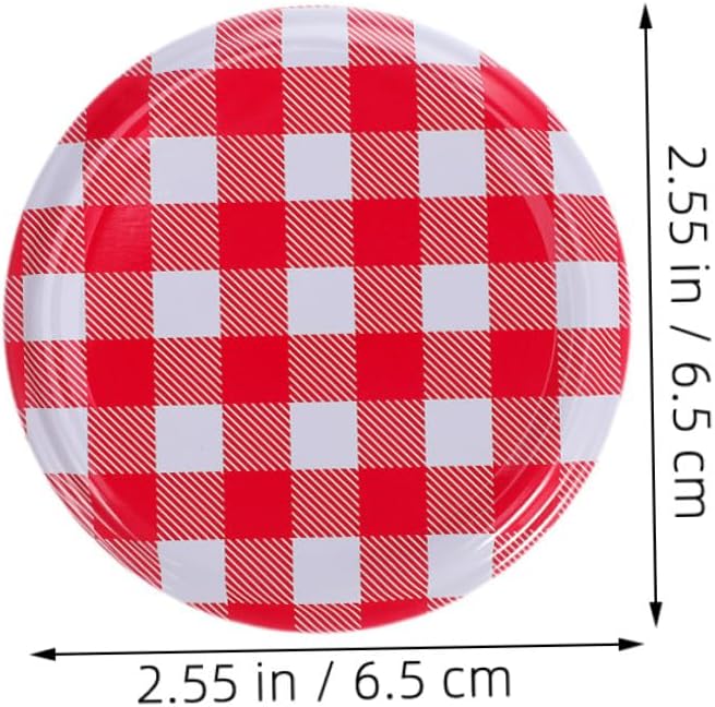 50pcs Red Gingham Mason Jar Lids Reusable Canning Jar Covers Regular Mouth Storage Caps for Kitchen Food Preservation