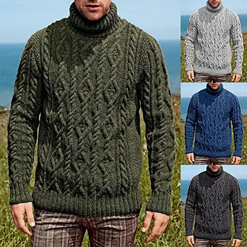 COOFANDY Heren Trui Coltrui Kabel Knit Truien Lange Mouwen Winter Trui Coltrui Slim Fit Blauwviolet L