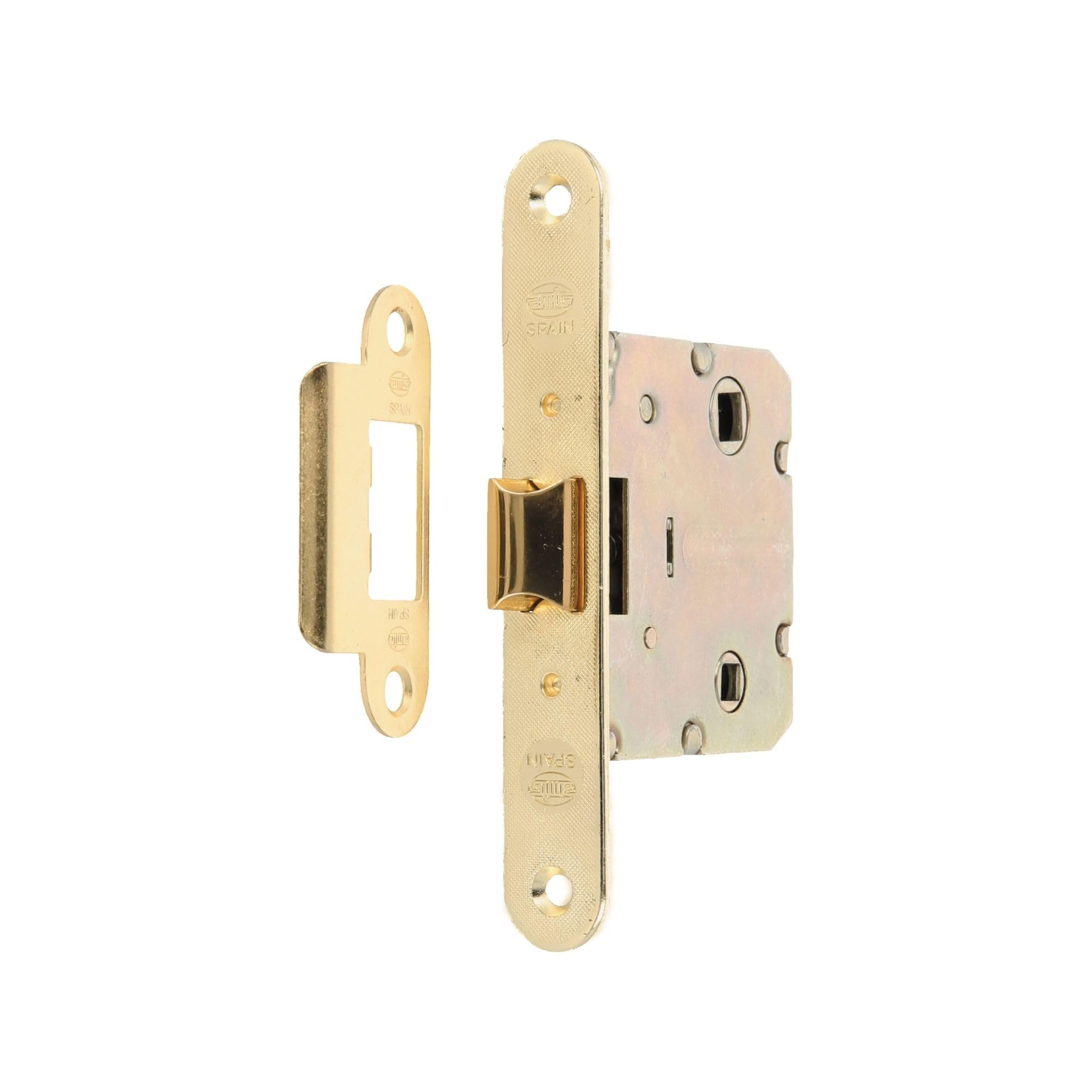 Amig Brass Varnished - Unified Latch Model 2000 | For Wooden Passage Doors To Bathrooms, Kitchens Or Rooms | Recessed Brass-Plated Steel Closure | Entry Size 50 Mm | Round Edge Front | Screws Included | Gold Finish