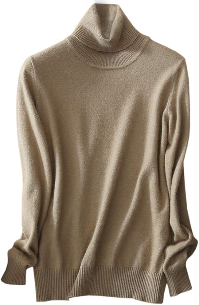 LATUD Womens Long Sleeve Turtleneck Basic Knit Pullover Sweater, Camel, Small=US 4-6