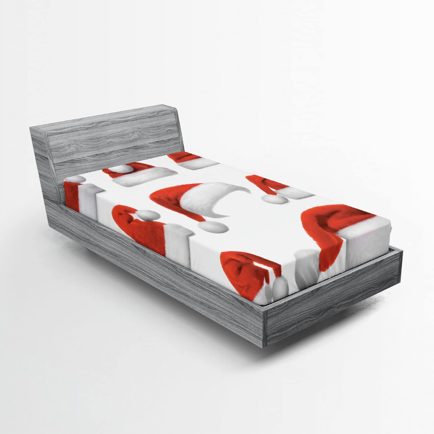 Ambesonne Christmas Fitted Sheet Set, Classical Santa Claus Hats Xmas New Year Celebration Tradition Party Theme, Decorative Bedding All-Round Elastic Pocket 2 Pcs, Twin XL Size, Cobalt Blue