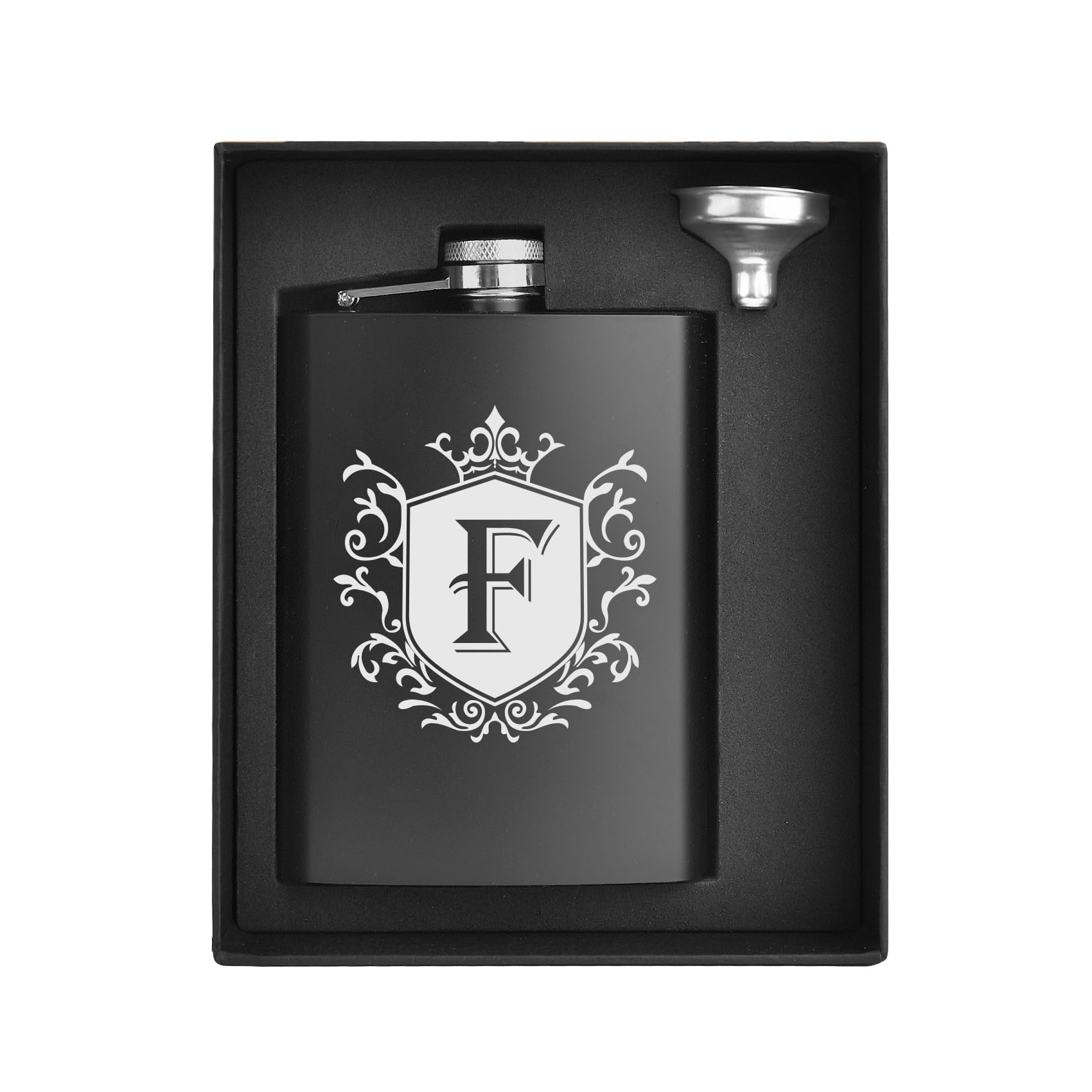 Ugiftcorner Flasks for Liquor Groomsmen Gifts Engraved Flask Initial F 8 oz | 8 oz Flasks for Liquor for Men Brother Dad Grandpa Birthday Christmas