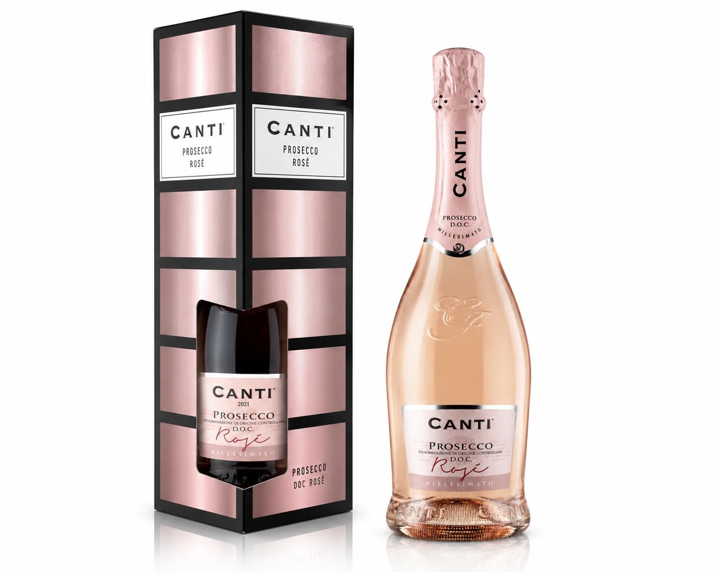 Canti - Prosecco D.O.C. Millesimato, Rose Sparkling Extra Dry, Wine Gift Pack, Italian Glera and Pinot Noir Grape Varieties from Veneto, Fresh and Sweet Taste, 1x750 ml