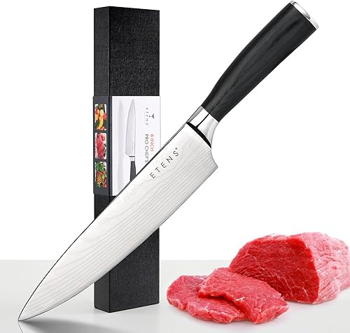 Cuchillo de chef afilado, cuchillo de carne de 8 pulgadas, cuchillos de cocinero de acero inoxidable al carbono, cuchillo de cocina profesional con