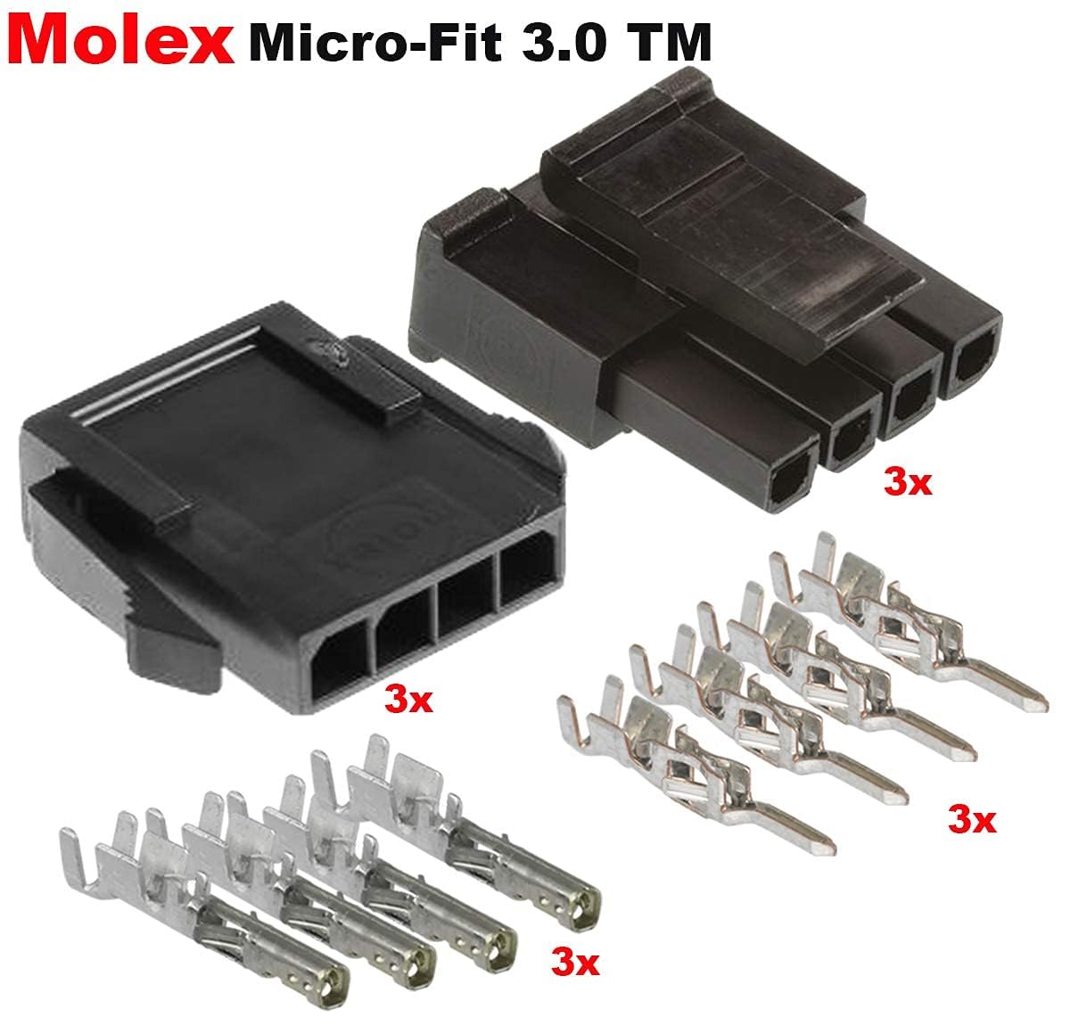 Sistema di interconnessione a fila singola a 4 pin 10,5 A con presa maschio e femmina passo 3,00 mm e spina con terminale (20-24 AWG) compatibile con Molex Micro-Fit 3.0
