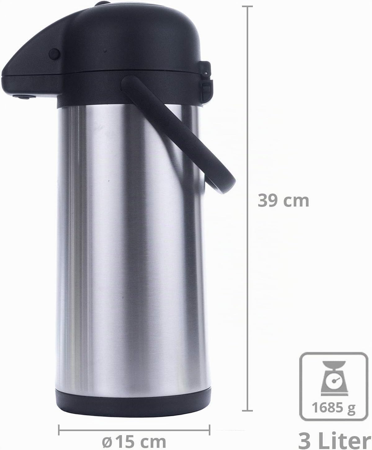 2x Thermoskanne 3 Liter Pumpkanne Kaffee Teekanne Warmhalte Airpot Isolierkanne Doppelwandig Getränkespender Kaffeekanne Thermo Isolierflasche mit Pumpe Edelstahl Für Camping Unterwegs Getränkekühlung