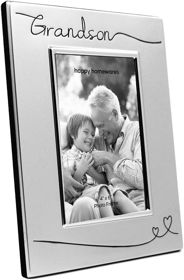 Haysom Interiors Beautiful Two Tone Silver Plated Grandson 4" x 6" Picture Frame with Black Velvet | Unique and Thoughtful Gift Idea by Happy Homewares