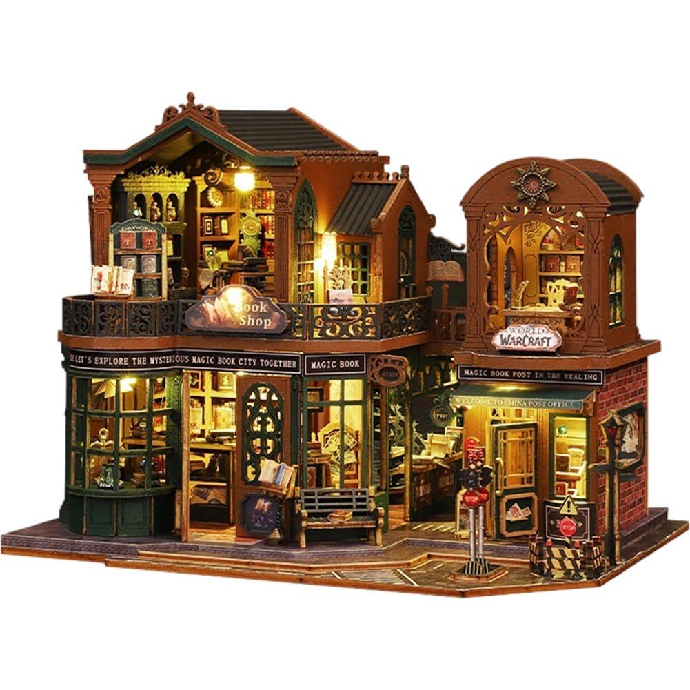 Kit Fai Te per Casa delle Bambole in Miniatura, Casa delle Bambole in Legno con Negozio di Magia E Luce a LED, Giocattolo Puzzle del Castello Magico, Regalo Creativo