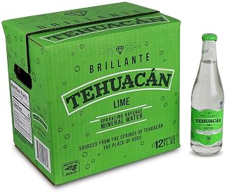 Tehuacán Brillante – Sparkling Water, Naturally Mineralized by Volcanic Rock! Lime Flavor Carbonated Water with Zero Calories, Zero Sugar & Mixes perfectly into your Drinks! (12oz - 12 Pack (Glass))