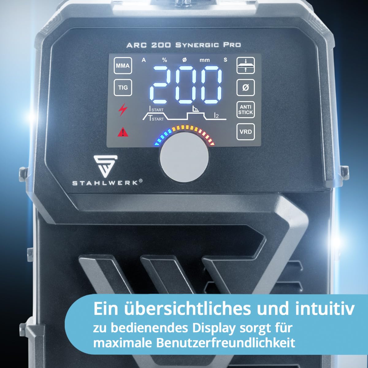 STAHLWERK Elektroden-Schweißgerät ARC 200 Synergic Pro Digital – MMA (E-Hand) bis 200 A, Schweißen ohne Schutzgas, Lift-TIG Inverter, Hotstart, Antistick-Funktion, Smartkühlung & Überhitzungsschutz