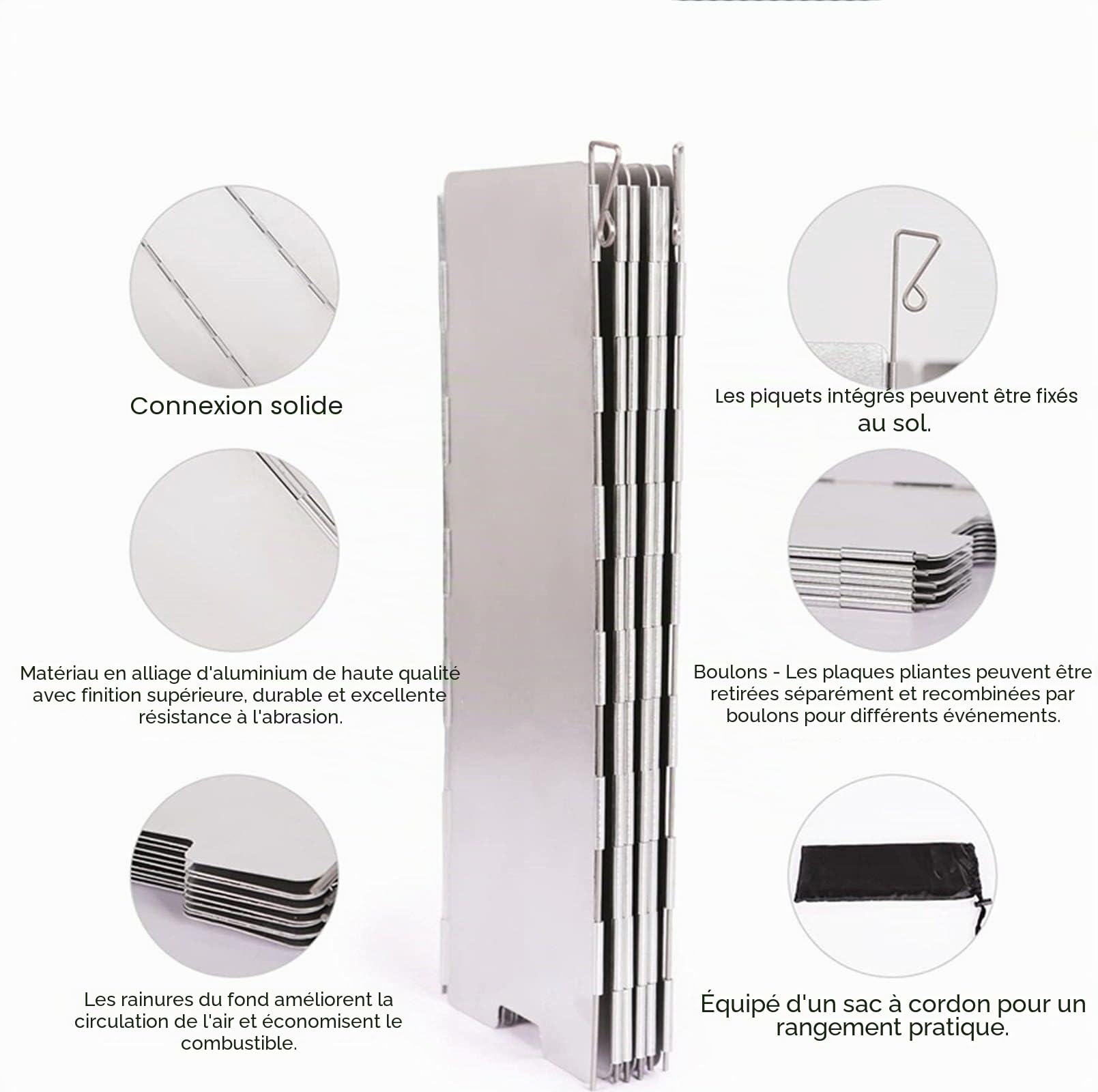 10 Plaques Pare-Brise de Camping, Pare-Vent Pliable en Alliage d'aluminium, Camp Réchauds Pare-Brise Outdoor avec Loquet, Portable Pare-Vent Cuisine pour Barbecue Pique-Nique
