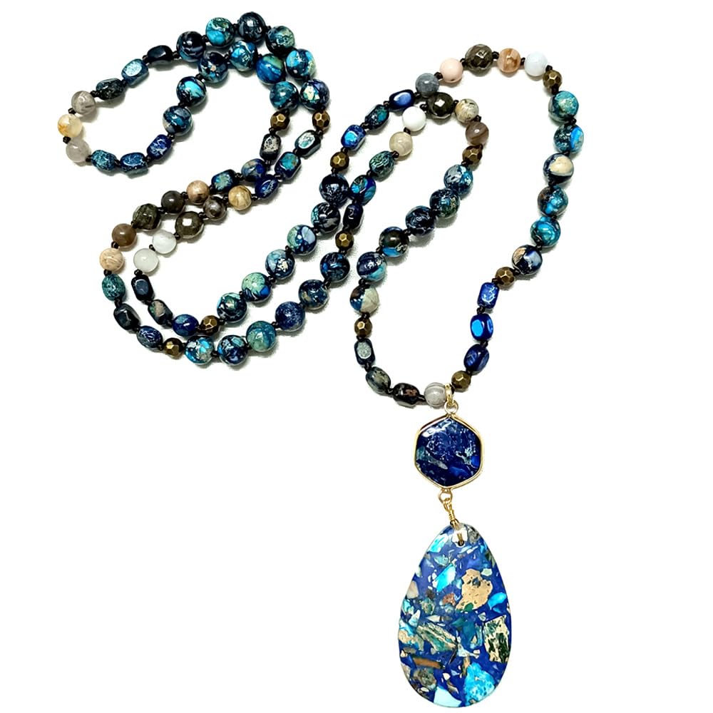 Boho Necklaces for Women/Men Trendy,32/35/36 Inch Natural Stone Beaded Long Pendant Necklaces for Womens,Handmade Bohemian Fashion Chakra Chunky Statement Charm Necklace Jewelry Gift