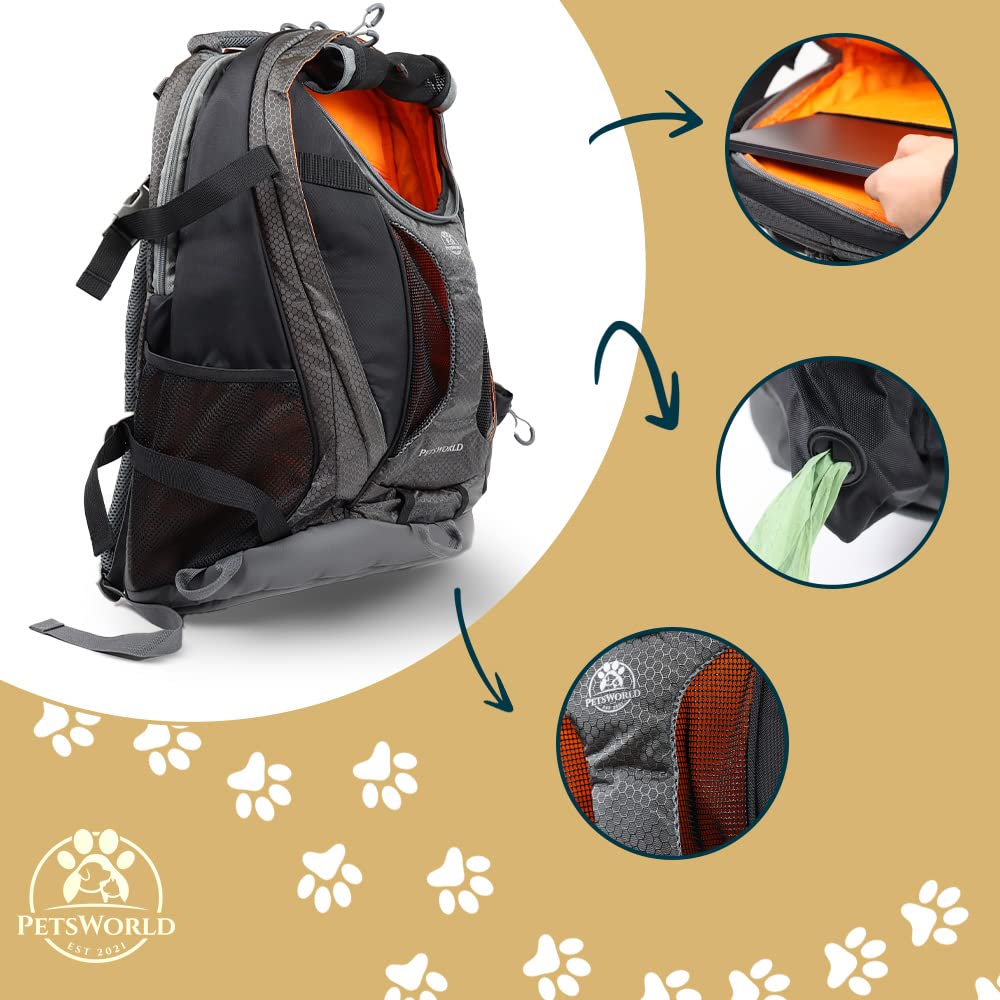 Sac à dos pour chien jusqu'à 10 kg,Sac à dos de transport pour petits chiens par exemple Terrier, Carlin, teckel,Distributeur de sacs à déjections, seau d'eau et compartiment pour ordinateur portable
