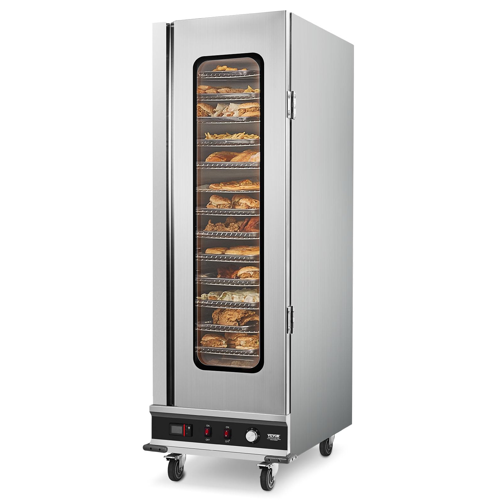 VEVOR Hot Box Food Warmer, 16-Tier Large Concession Warmer with Water Tray, Glass Single-Door and Adjustable Shelves, Stainless Steel Food Warmer Cabinet, Ideal for Storing Pizza, Chicken, Restaurant