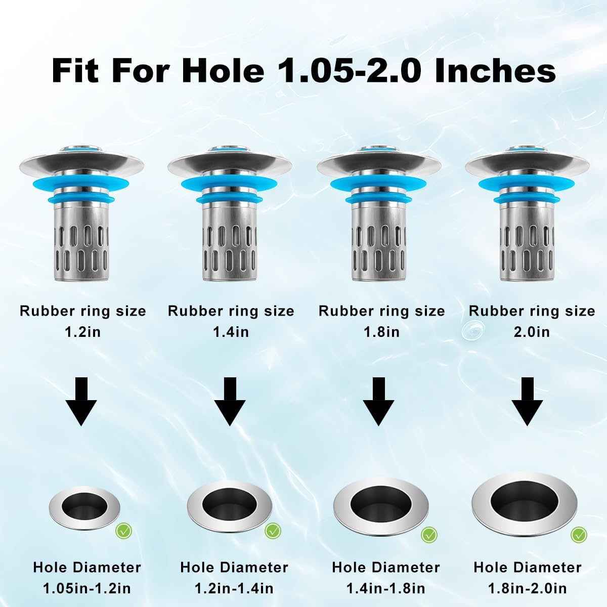 All Metal - Bathroom Sink Stopper,Universal Pop Up Bathroom Sink Drain Strainer with Removable Stainless Steel Filter Basket Hair Catcher, Sink Plug for 1.05''~1.8'' Basin.
