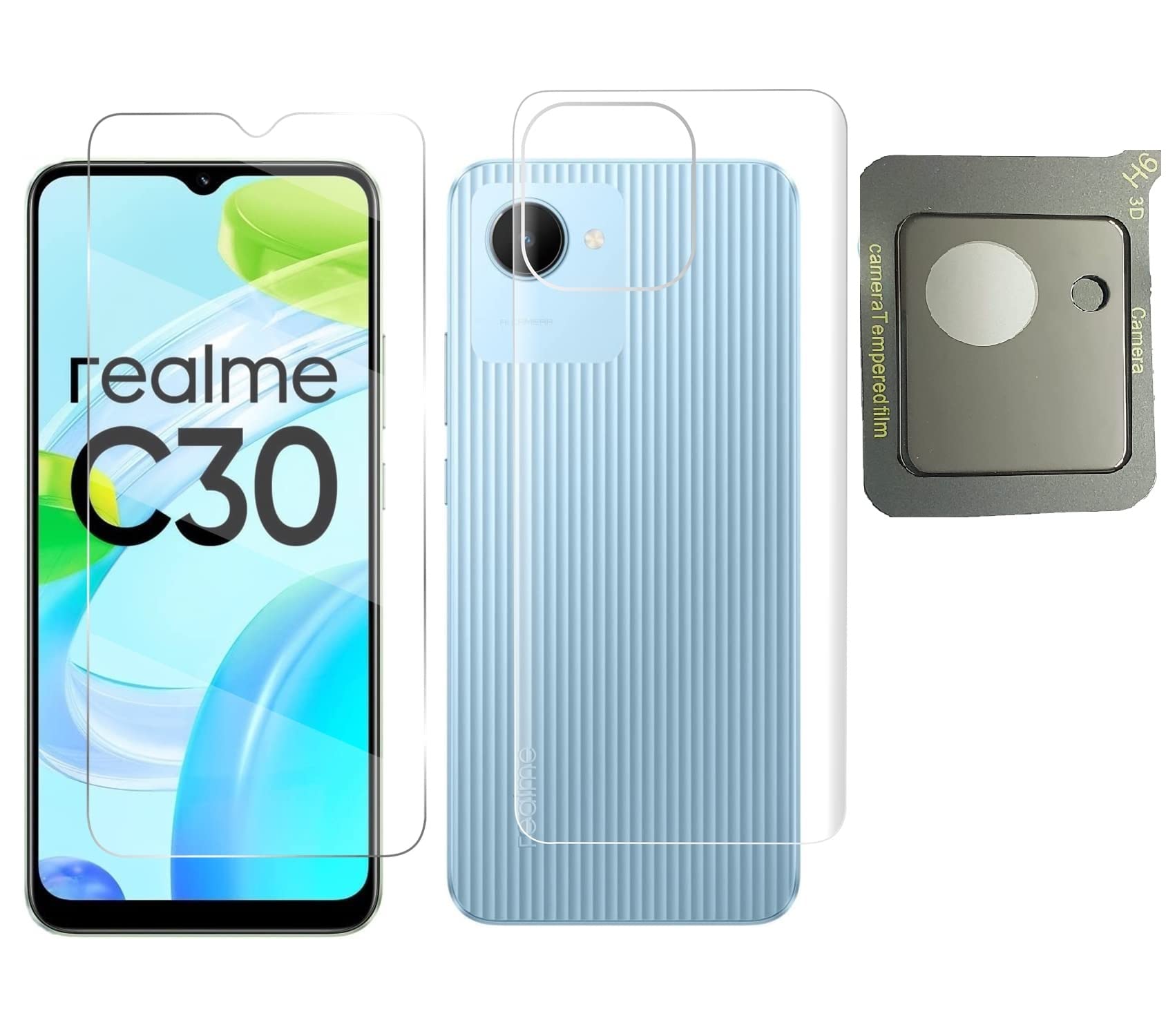 COVER CAPITAL Back Screen Guard + Tempered Glass + Camera Glass for Realme C30S