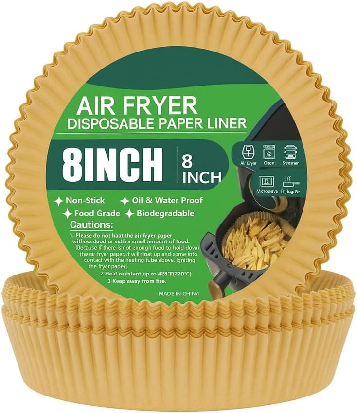 Air Fryer Disposable Standard Paper Liners: 100Pcs Oil Proof Parchment Sheets Round, Airfryer Paper Basket Bowl Liner for Baking Cooking Food