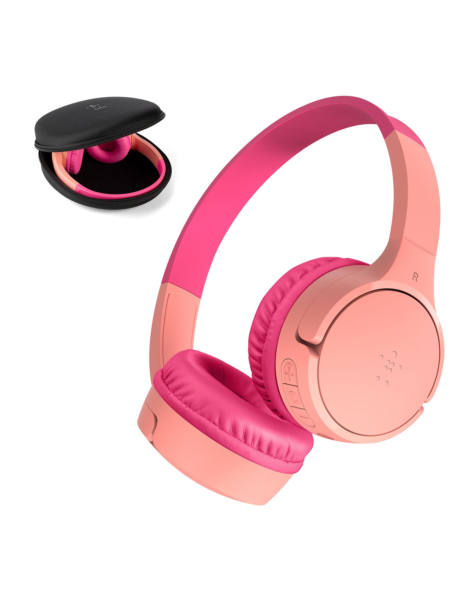 Belkin SoundForm Mini Kids Wireless Headphones with Built-In Microphone, 30H of Playback Time, & Fun Stickers - Over-Ear Headsets for Online Learning, School, Travel, iPhone, iPad, Galaxy - Pink