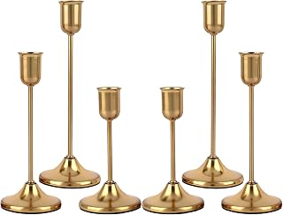Gold Metal Taper Candle Holders Set of 6 Vintage Decorative Centerpiece | Brass Candlestick Holders Modern for Home Fireplace Wedding Christmas Thanksgiving Table Decor Exquisite Housewarming Gift