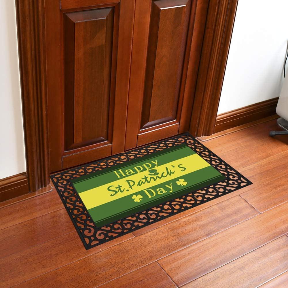Happy St. Patrick's Day Door Mat Inserts with Tray Indoor Outdoor Entryway Door Mat for Patio Front Door Mat Inside Easy Clean Low Profile