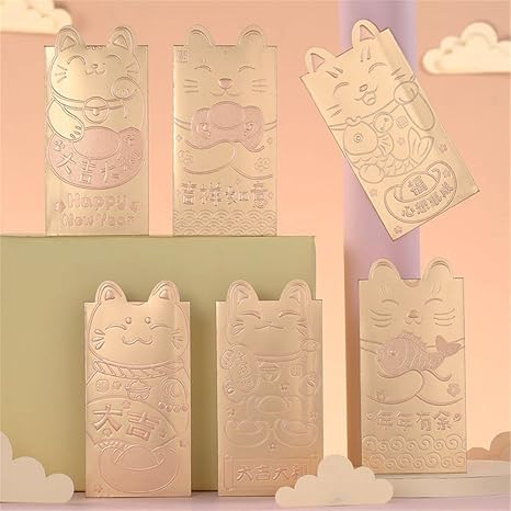 Amazon Co Jp 18pcs クリエイティブ かわいい 18個 赤 黄金 招き猫 寅の新年の封筒 中国の赤い封筒 お金の封筒 S 2 文房具 オフィス用品