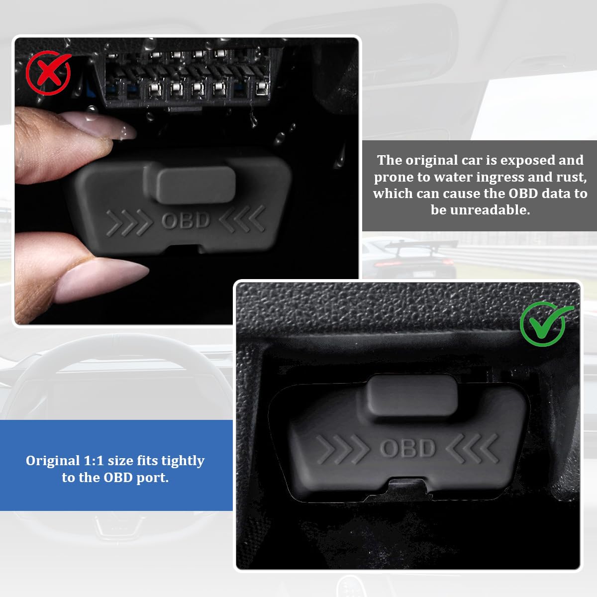 2 tapas de puerto OBD para automóvil, tapa de conector de diagnóstico OBD2 de silicona impermeable, accesorios de cubierta protectora antirrobo, universal para sedán, SUV, RV (morado)