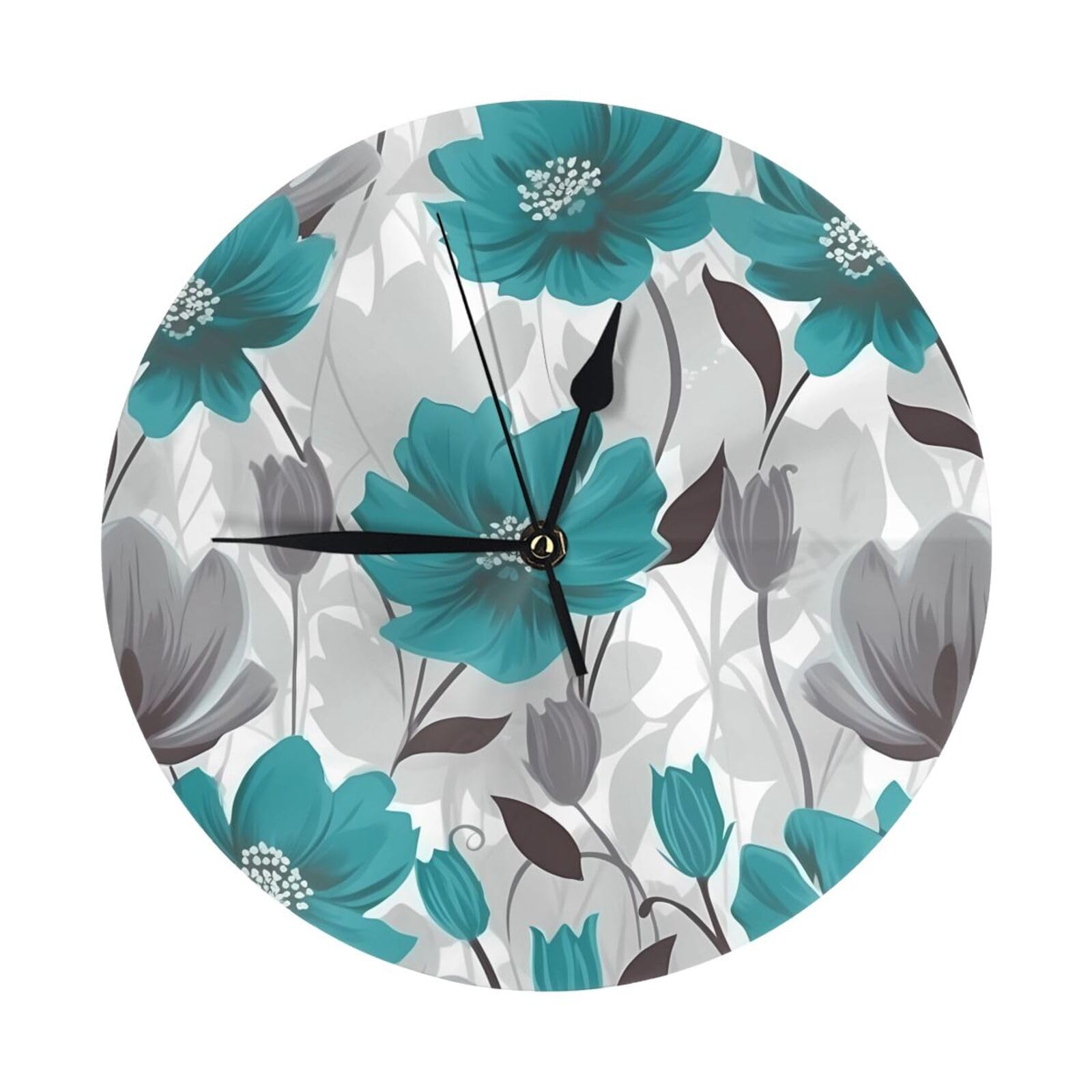 Horloge de cuisine florale 25cm grise et blanche sans bruit pour la maison