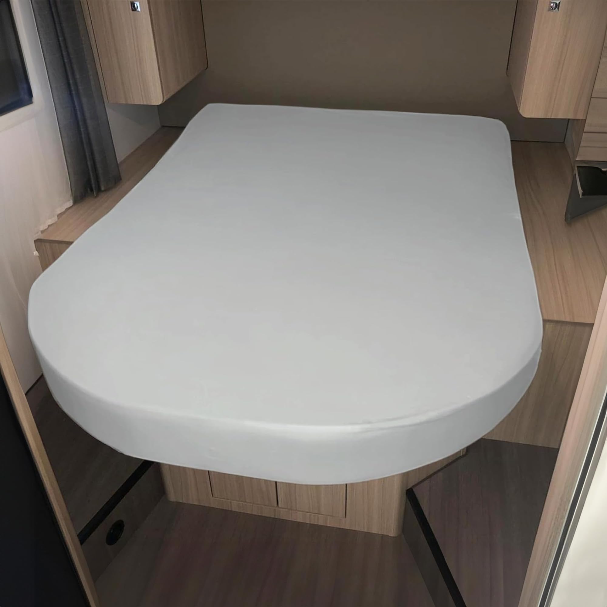 Bettlaken Wohnwagen Queensbett - 3er Set - 1 Molton, 2 Spannbettlaken - Grau- Bettlaken aus hochwertiger Baumwolle -Oeko-TEX - Multi-Stretch-Spannbettlaken für Wohnmobil und Wohnwagen