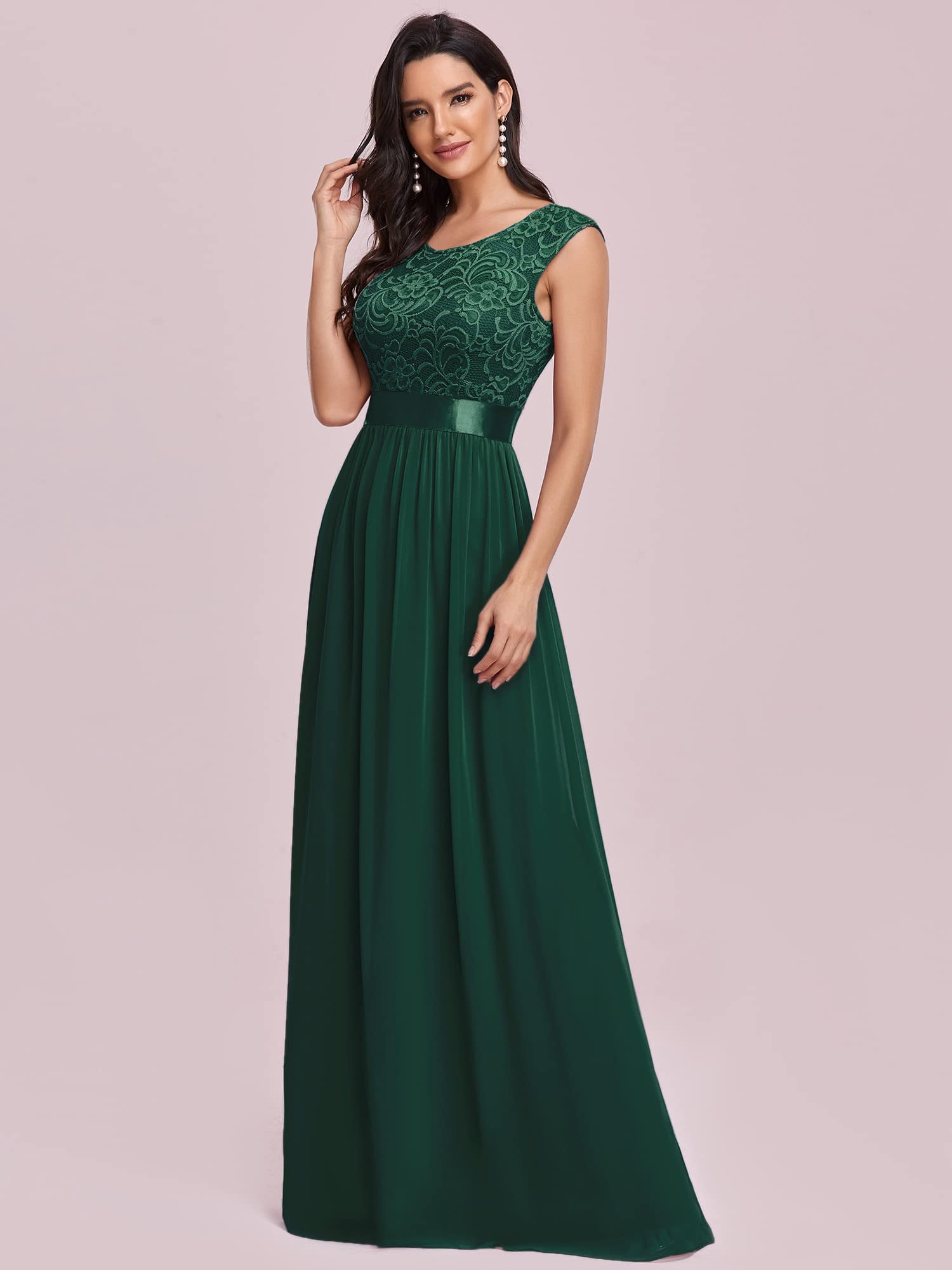 Ever-Pretty Dentelle Robe de Soirée Longue Femme Taille Empire en Mousseline Demoiselle d'honneur Élégante 00646
