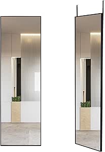 LVSOMT Wall Mounted Mirror, 47"x14" Full Body, Full Length Mirror, Over The Door Hanging Long Mirror for Bedroom Living Room Locker Room, Aluminium Alloy Frame (Black)