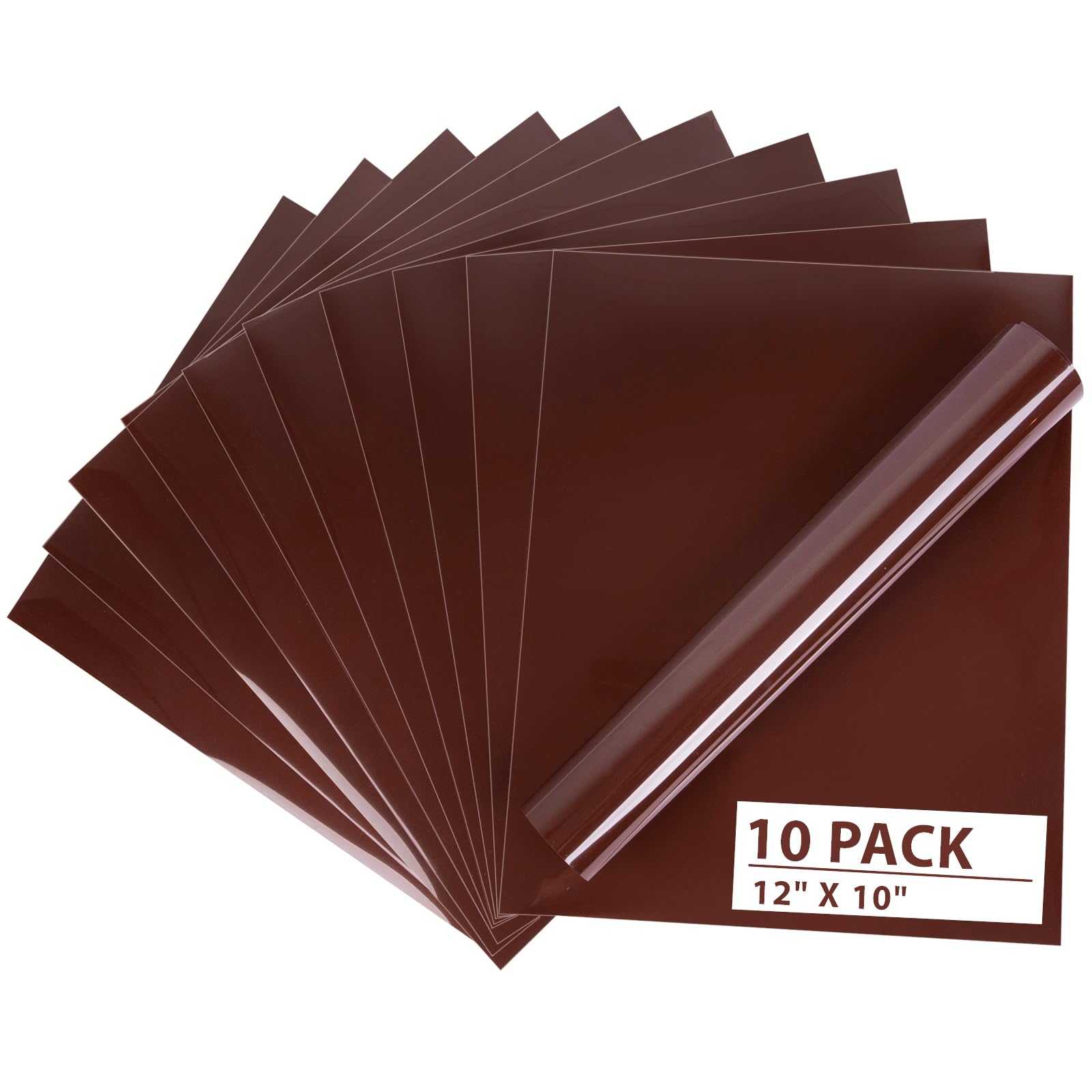 VINYL FROG Heat Transfer Vinyl HTV Vinyl Bundle- 10 Precut Sheets 12''x10'' Brown Iron on Vinyl for T-Shirts, Heat Press Vinyl for DIY Craft Designs, (VF-HTV01-BW-10P)