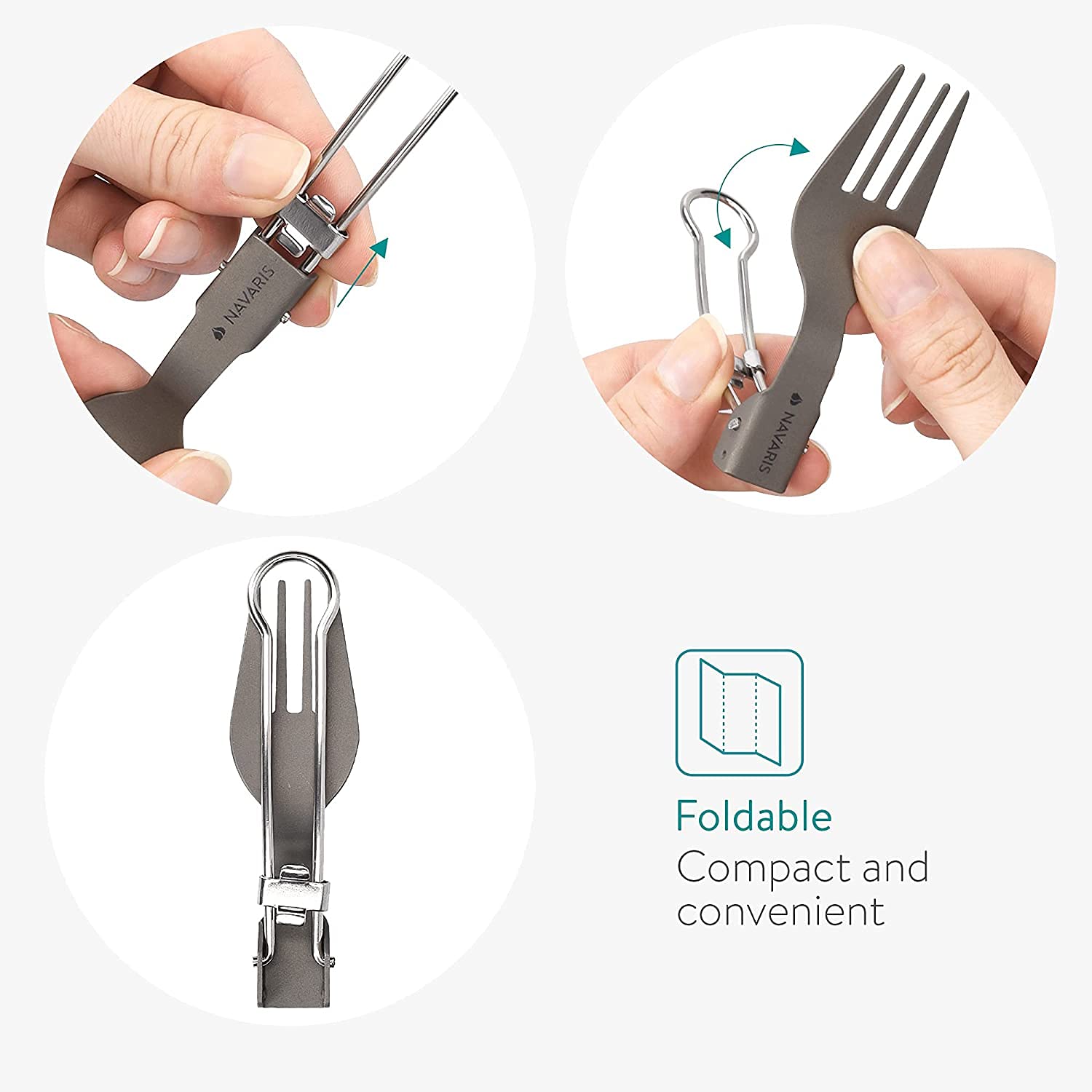 Set di Posate da Campeggio - Pieghevole Leggero Pieghevole Argenteria for Zaino in Spalla, Escursionismo - Coltello, forchetta e Cucchiaio con moschettone e Borsa