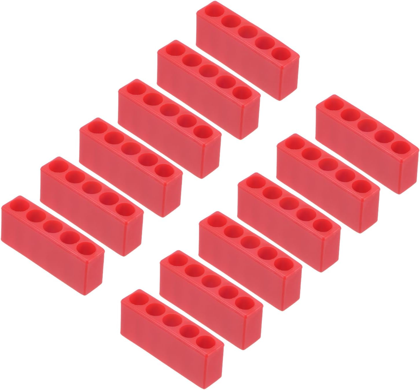 HARFINGTON 12pcs Plastic Hex Shank Screwdriver Bit Holder Organizer 5 Holes 1/4 Inch Plastic Drill Bits Storage Case for Any 1/4" Hex Shank Metal Driver Bits Use, Red