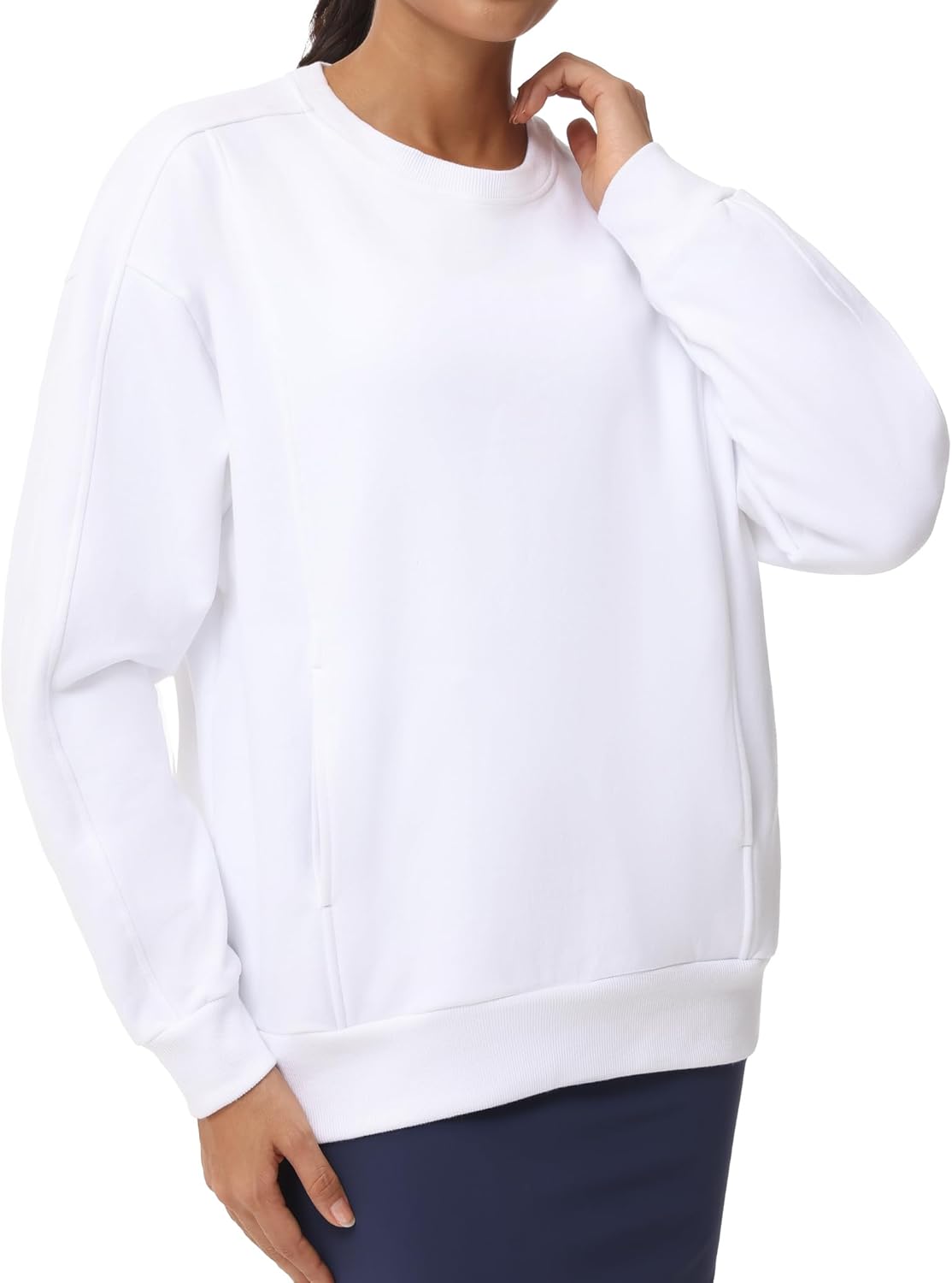 THE GYM PEOPLE Women's Loose Fit Sweatshirt Long Sleeve Crewneck Cotton Boxy Fall Workout Pullover Tops with Pockets - Image 2