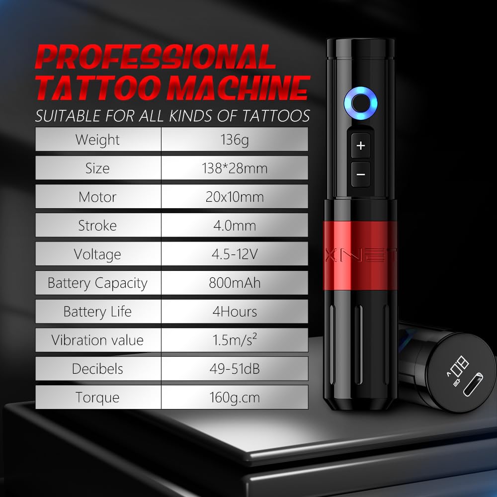 Amazon.com: Xnet Pistola de tatuaje inalámbrica, máquina de