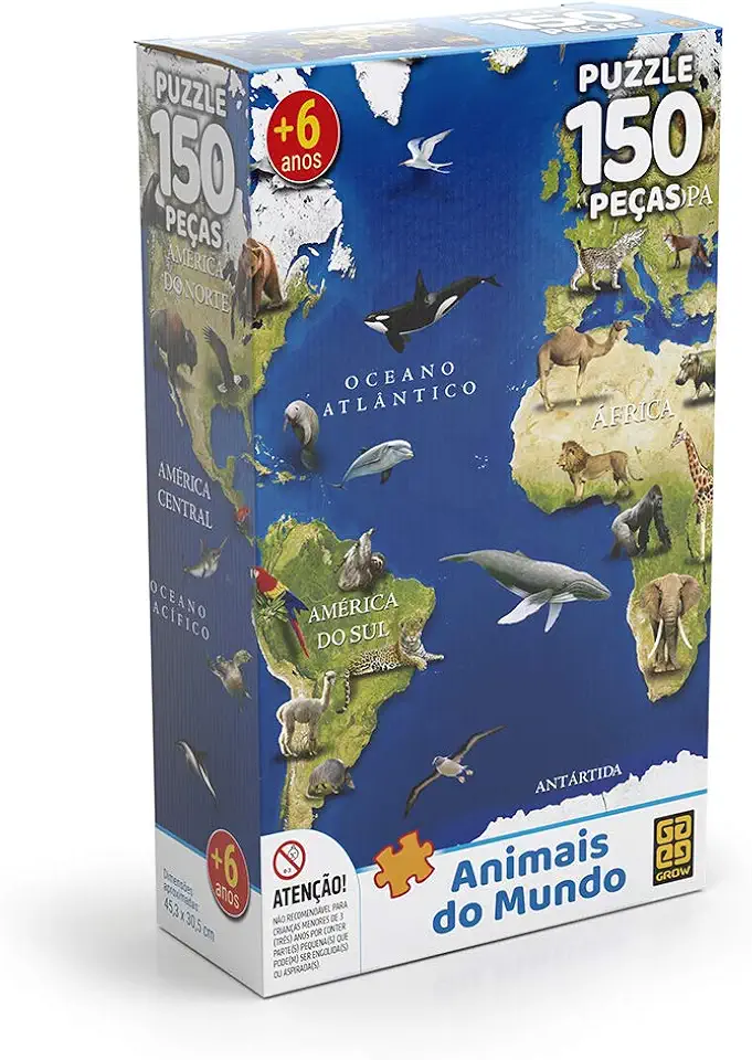 Quebra-Cabeça Animais do Mundo 150 peças, Multicor