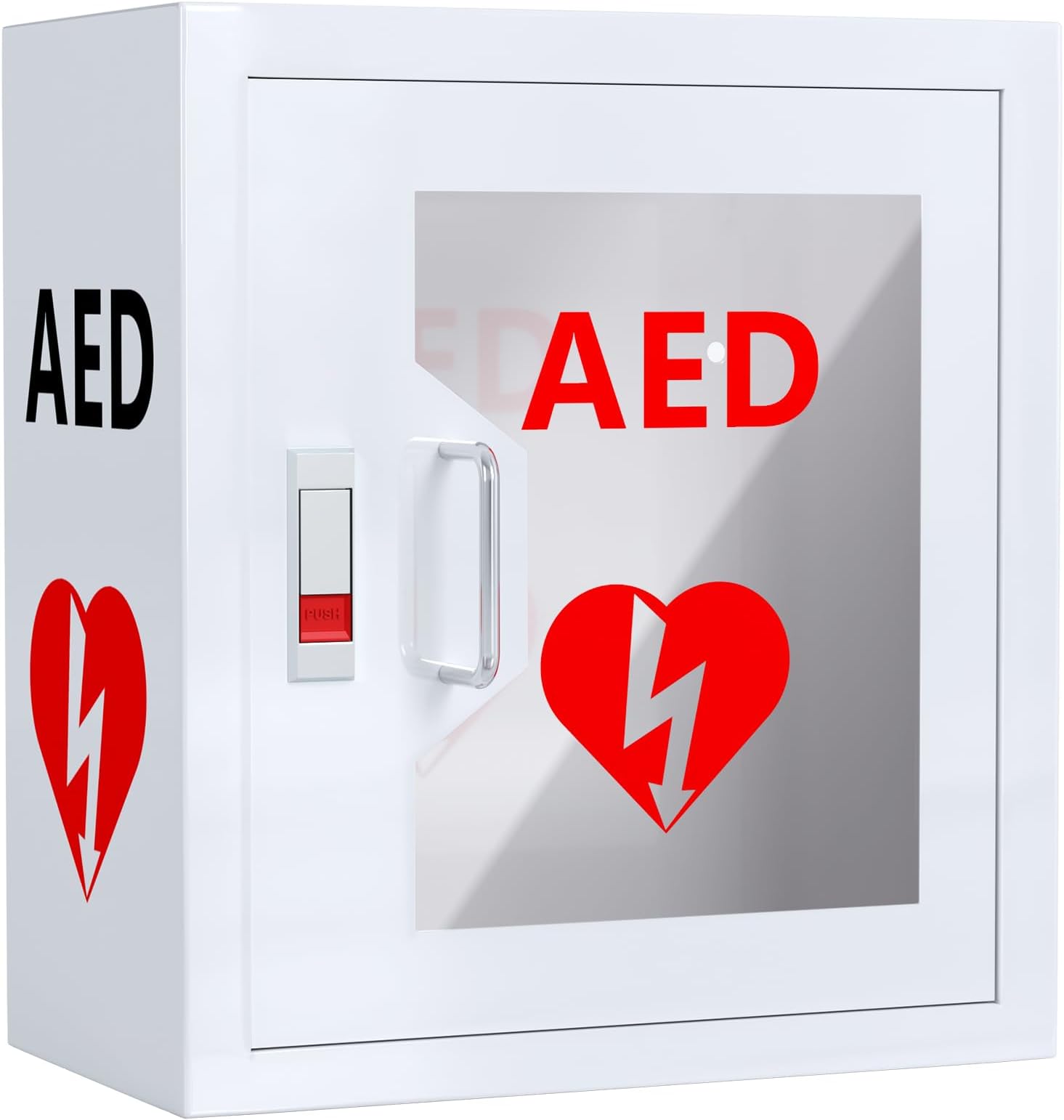 Wall-Mounted AED Cabinet, Metal Steel Plate Storage Cabinet with Snap Lock, Fits All Brands Cardiac Science, 14.2 x 7.8 x 15.7 Inch